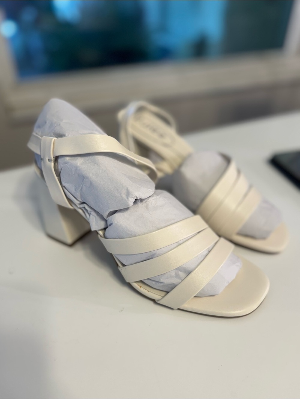 Women’s Strappy Block Heel Sandals - Cream Size 8.5